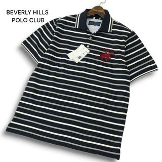 BEVERLY HILLS POLO CLUB（BHPC） - 【新品 未使用】 BEVERLY HILLS POLO CLUB ビバリーヒルズポロクラブ 刺繍★ 半袖 鹿の子 ボーダー ポロシャツ Sz.L メンズ
