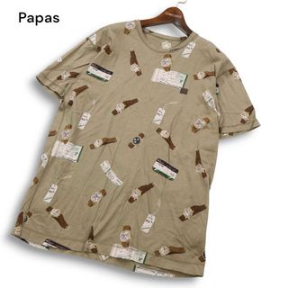 Papas パパス 春夏 チケット&腕時計 総柄★ 半袖 Tシャツ プリント カットソー Sz.M メンズ 日本製(Tシャツ/カットソー(半袖/袖なし))