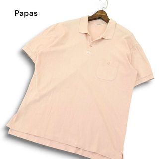Papas パパス 春夏 ゆったり♪ ロゴ 半袖 鹿の子 半袖 ポロシャツ Sz.L メンズ ピンク 日本製(ポロシャツ)