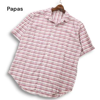 Papas パパス 春夏 ゆったり★ 半袖 チェック シャツ Sz.M メンズ 日本製(シャツ)