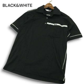 BLACK&WHITE ブラック＆ホワイト ゴルフ 春夏 ロゴ刺繍★ 半袖 ポロシャツ Sz.M メンズ 黒 日本製(ウエア)