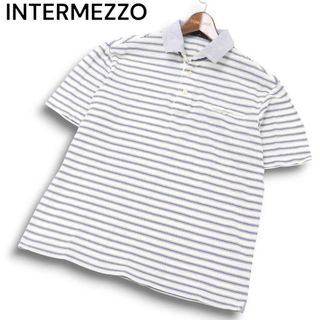 INTERMEZZO インターメッツォ レナウン 春夏 襟切替★ 半袖 鹿の子 ボーダー ポロシャツ Sz.L メンズ 日本製(ポロシャツ)