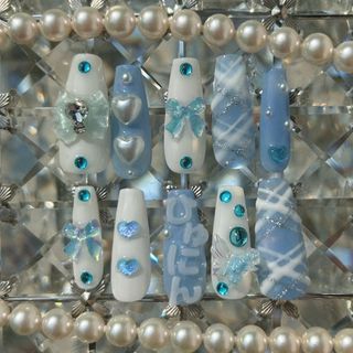 キラキラ ネイルチップ ハンドメイド つけ爪 ♡現品♡ ヒュニンカイ