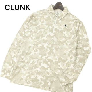 CLUNK クランク 長袖 【カモフラ 迷彩】 ロゴ刺繍★ ストレッチ ハーフジップ ポロシャツ Sz.O　メンズ ゴルフ 大きいサイズ(ウエア)