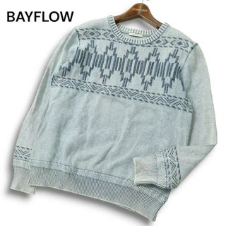 ベイフロー(BAYFLOW)のBAYFLOW ベイフロー 通年 ネイティブ柄★ ウォッシュ加工 インディゴ ニット セーター Sz.3　メンズ(ニット/セーター)