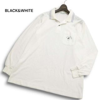 BLACK&WHITE ブラック＆ホワイト ゴルフ 通年★ ドッグ刺繍 長袖 ポロシャツ Sz.LL メンズ 大きいサイズ 日本製(ウエア)