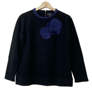 ランバンコレクション(LANVIN COLLECTION)のLANVIN COLLECTION(ランバンコレクション) 長袖セーター サイズ40 M レディース - 黒×ネイビー クルーネック/フラワー(花)(ニット/セーター)