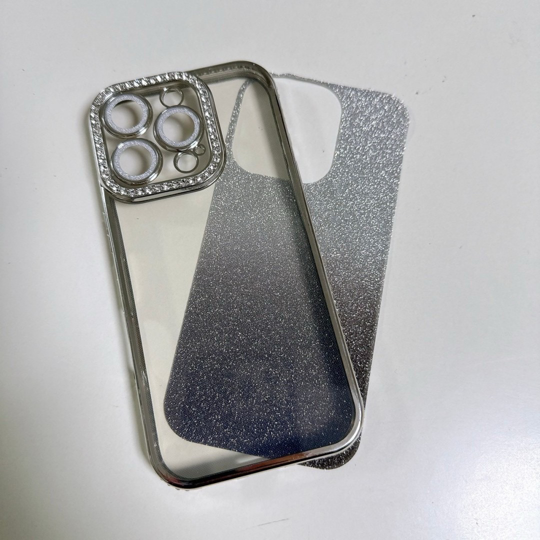 グリッター 鏡付 リングスタンド iPhone12Proケース シルバー ラメ スマホ/家電/カメラのスマホアクセサリー(iPhoneケース)の商品写真
