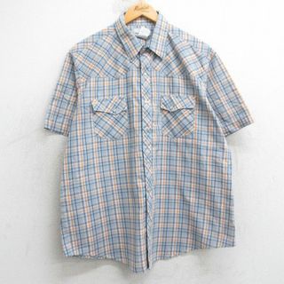 ラングラー(Wrangler)のXL★古着 ラングラー Wrangler 半袖 ウエスタン シャツ メンズ グレー他 チェック 25jul02 中古 トップス(シャツ)