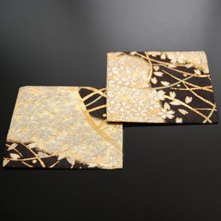 和風コースター 帯の様な華やかさ 高級感ある金襴織物(雅)2枚セット(キッチン小物)