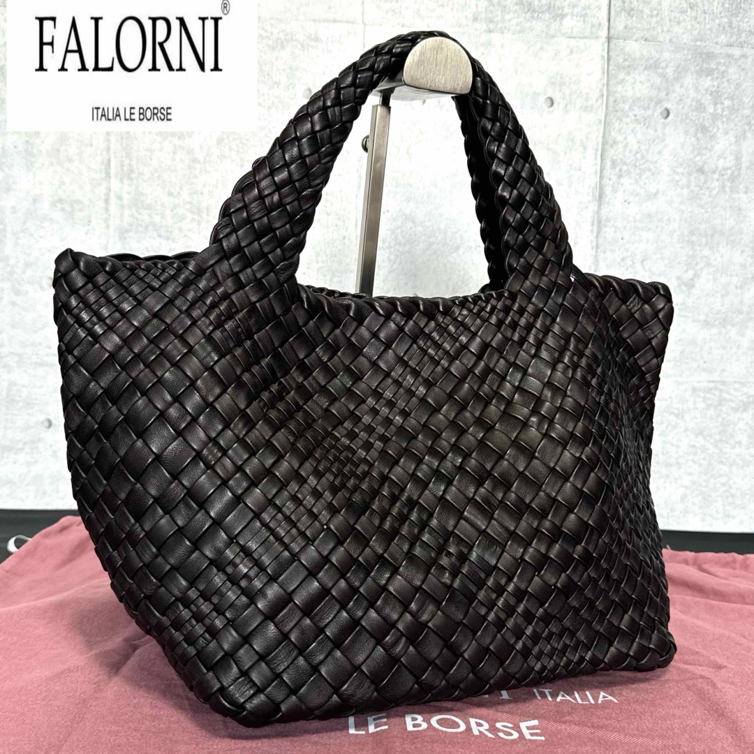 FALORNI(ファロルニ)の【美品】FALORNI イントレチャート ラムレザー ダークブラウンハンドバッグ レディースのバッグ(ハンドバッグ)の商品写真