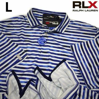 RLX ラルフローレン 半袖ポロシャツ L 白x青 吸湿発散＆ストレッチ