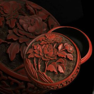 中国古美術 唐物 堆朱 蓋物 漆器 香合 合子 細密彫花紋 漆芸 香道具 古美術(漆芸)
