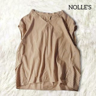 ノーリーズ(NOLLEY'S)のノーリーズ ストライプ ブラウス シャツ 38 M ブラウン ホワイト 半袖 夏(シャツ/ブラウス(半袖/袖なし))