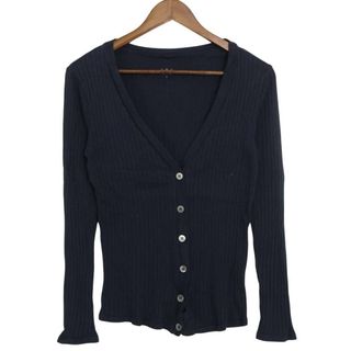 USA製★ threedots スリードッツ 通年★ コットン リブ ニット カーディガン 羽織り Sz.S レディース 紺 ネイビー(カーディガン)