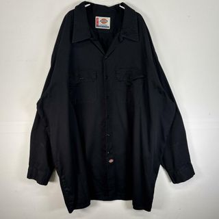 ディッキーズ(Dickies)の古着 ディッキーズ Dickies 長袖シャツ ワンポイント ロゴ ワーク 作業着 フラップポケ 大きいサイズ 4XL  ブラック 無地 メンズ(シャツ)