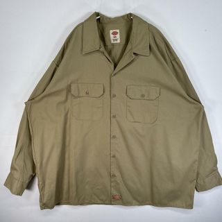 ディッキーズ(Dickies)の古着 ディッキーズ Dickies 長袖シャツ 大きいサイズ ワンポイント ロゴ ワーク 作業着 フラップポケ 3XL  ベージュ 無地 メンズ(シャツ)