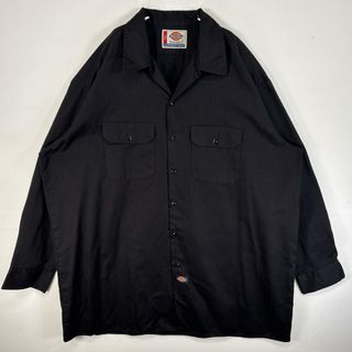 ディッキーズ(Dickies)の古着 ディッキーズ Dickies 長袖シャツ ワーク 作業着 フラップポケ 大きいサイズ ワンポイント ロゴ 2XL  ブラック 無地 メンズ(シャツ)