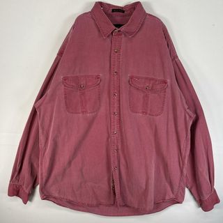 エディーバウアー(Eddie Bauer)の古着 80's～90's/80年代～90年代 ヴィンテージ エディー・バウアー Eddie Bauer 長袖シャツ フラップポケ 大きいサイズ 肉厚 シャンブレー XXL  レッド系 無地 メンズ(シャツ)