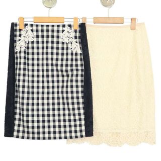 Droite lautreamont ロートレアモン通年 花刺繍★ レース ギンガムチェック タイト スカート Sz.2 レディース(その他)