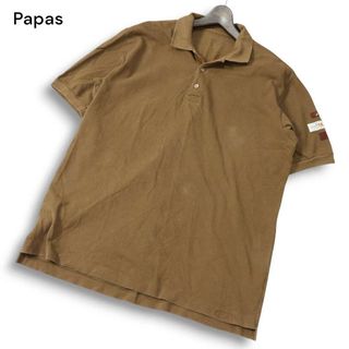Papas パパス 春夏 ロゴ 刺繍&ワッペン★ 半袖 鹿の子 ポロシャツ Sz.52/LL メンズ 日本製(ポロシャツ)