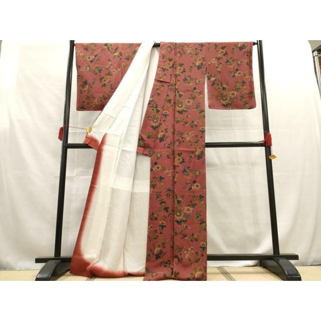 平和屋着物■上質な小紋　花蝶文　鬼しぼ縮緬　正絹　逸品　AAAW4615br レディースの水着/浴衣(着物)の商品写真