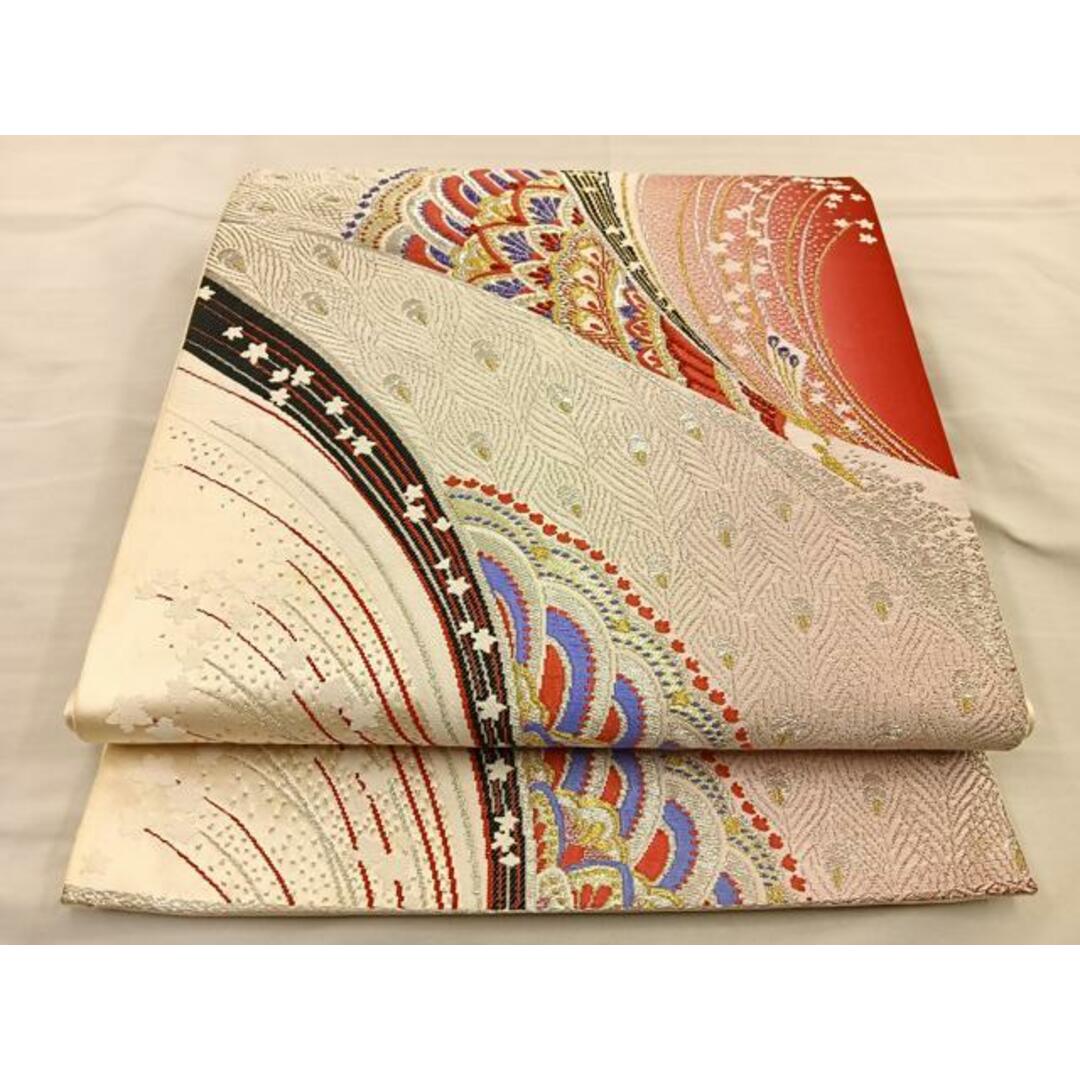 平和屋着物◎西陣　六通柄袋帯　唐織　孔雀文　金銀糸　正絹　逸品　BAAT5829fc レディースの水着/浴衣(帯)の商品写真