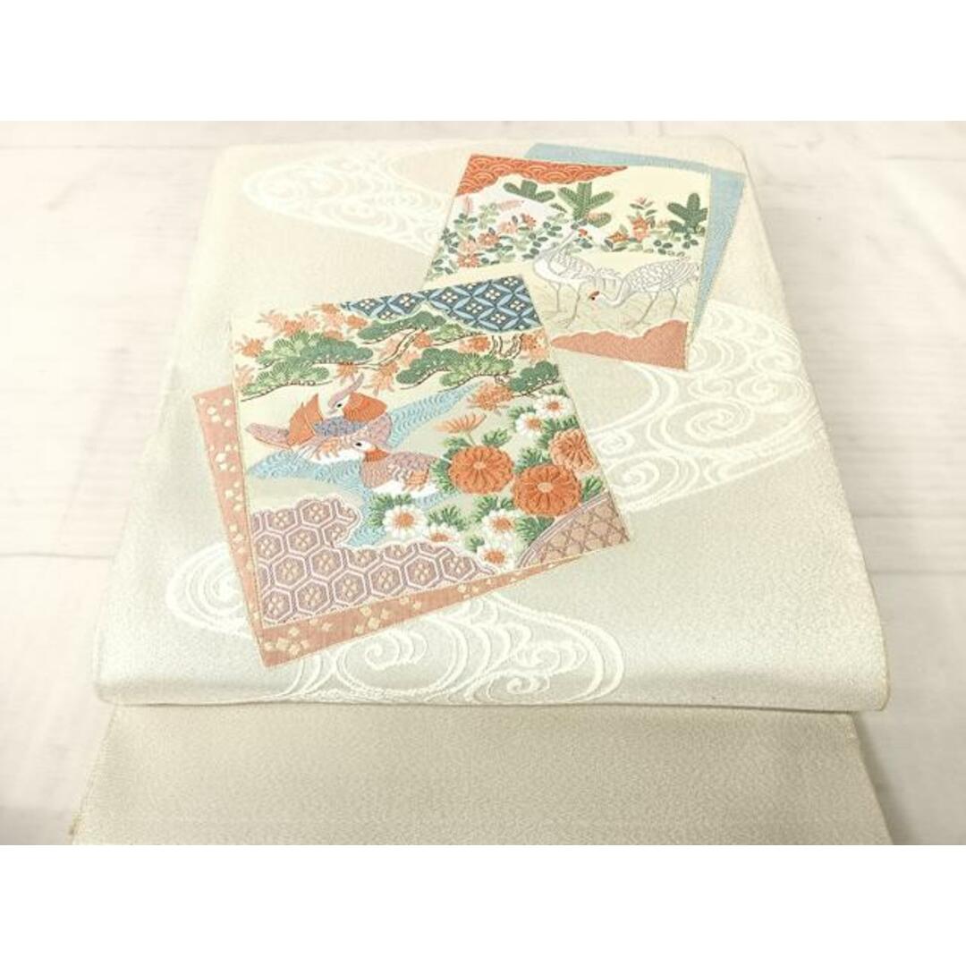 平和屋着物◎綴れ　太鼓柄袋帯　唐織　花鳥文　金糸　銀通し地　正絹　逸品　AAAW2347yx レディースの水着/浴衣(帯)の商品写真