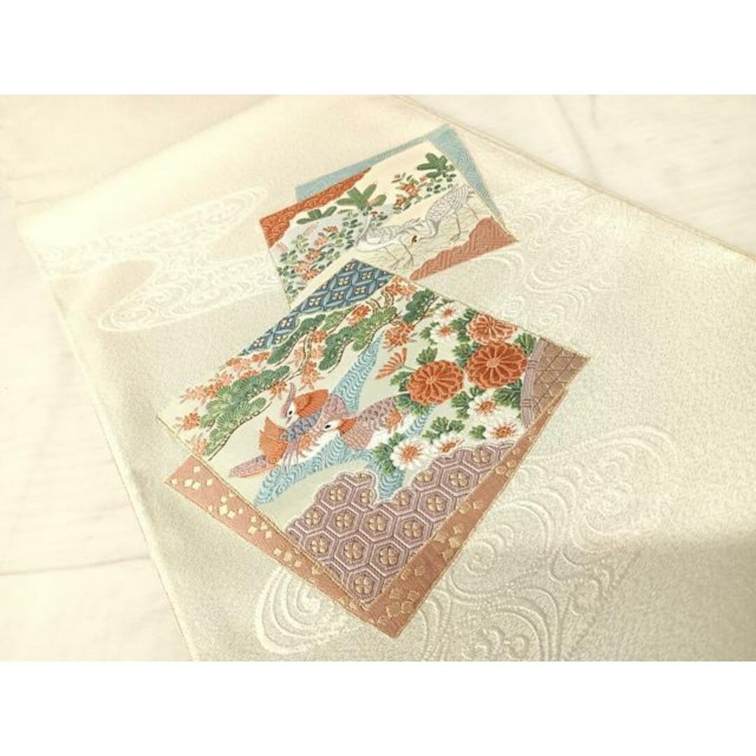 平和屋着物◎綴れ　太鼓柄袋帯　唐織　花鳥文　金糸　銀通し地　正絹　逸品　AAAW2347yx レディースの水着/浴衣(帯)の商品写真