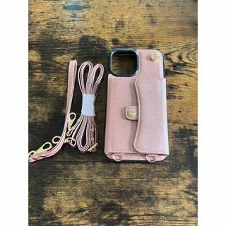 ☆iPhone13ProMaxケース財布型ショルダー＆リストストラップ付きピンク(iPhoneケース)