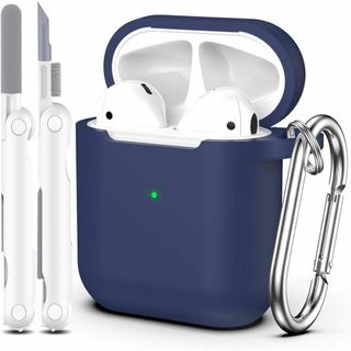 AirPods 第1・第2世代対応 シリコンケースミッドナイトブルーカラビナ付き
