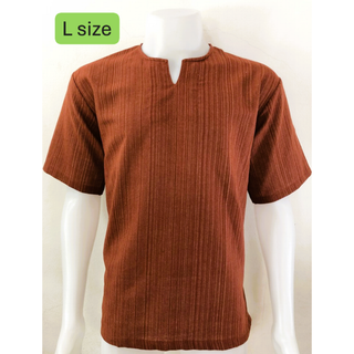 n187【新品未使用】Tシャツ Vネック 半袖 ブラウン メンズ Lサイズ(Tシャツ/カットソー(半袖/袖なし))