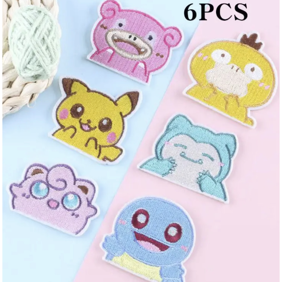アイロンワッペン　ポケモン　6枚セット　入園　入学　ピカチュウ　ワッペン ハンドメイドの素材/材料(各種パーツ)の商品写真