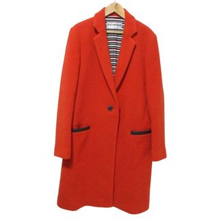 イッセイミヤケ(ISSEY MIYAKE)の美品 ISSEY MIYAKE イッセイミヤケ 裏地ボーダー柄 ウールアンゴラ シングル チェスターコート IM33FA506 サイズ3 オレンジ レディース 古着 中古 USED(その他)