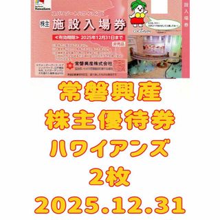 ハワイアンズ 入場券 2枚 常磐興産 株主優待券 2025.12.31 プール(プール)