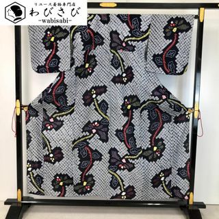 夏着物 浴衣 有松鳴海本絞り 抽象花模様 藍褐色 K-5053(浴衣)