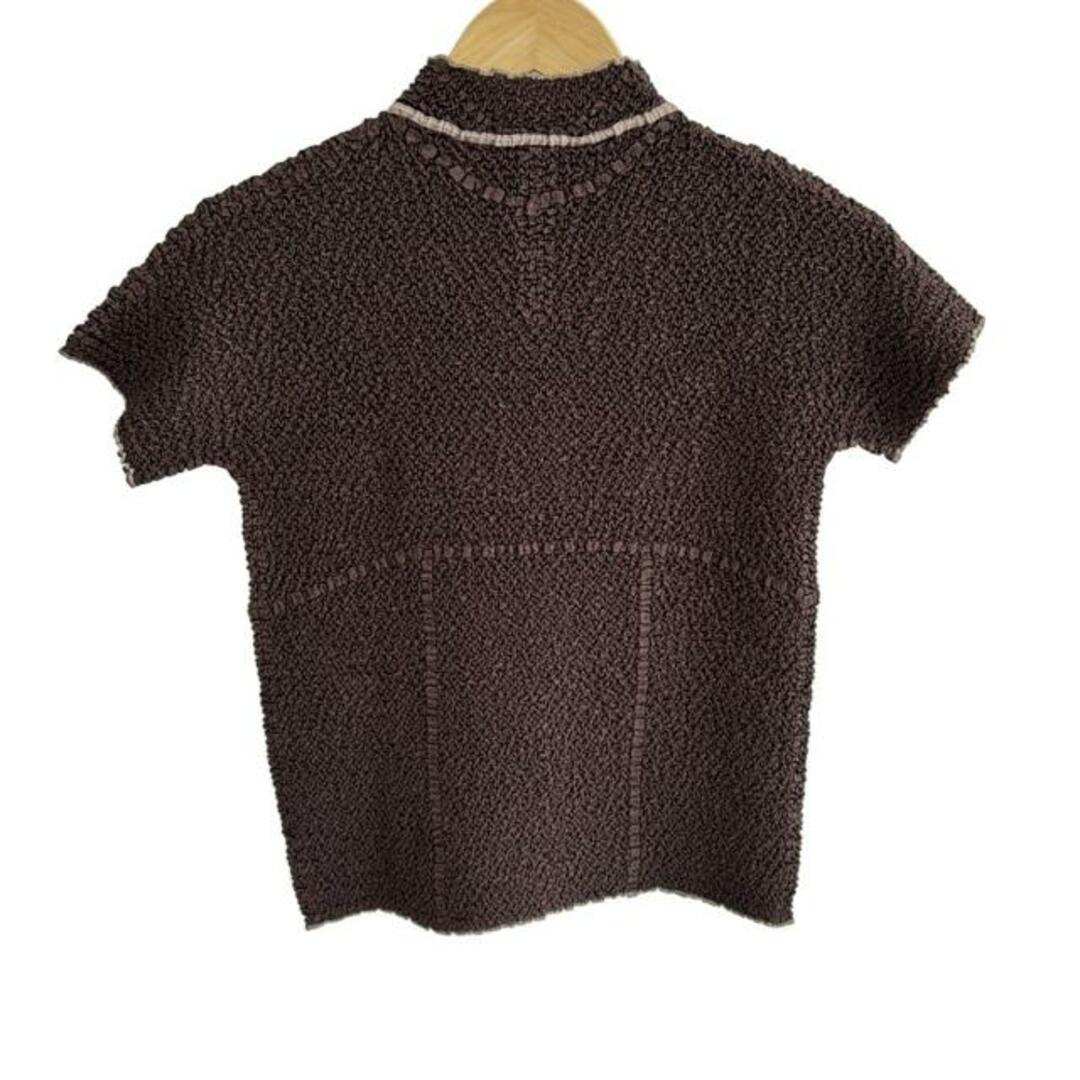leilian(レリアン)のLeilian(レリアン) 半袖カットソー サイズ9 M レディース美品  - ダークブラウン×グレーベージュ リボン レディースのトップス(カットソー(半袖/袖なし))の商品写真