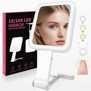 LED化粧鏡 女優化粧ミラー 拡大化粧鏡 10倍鏡付きLEDミラー LEDライト(コフレ/メイクアップセット)