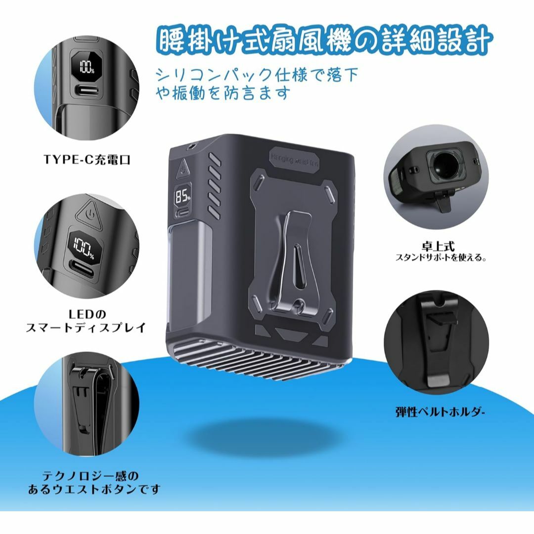 2個セート　ベルトファン 腰掛け扇風機 強力 携帯扇風機 首掛け/腰掛け/卓上 b07-78ax2.jpg