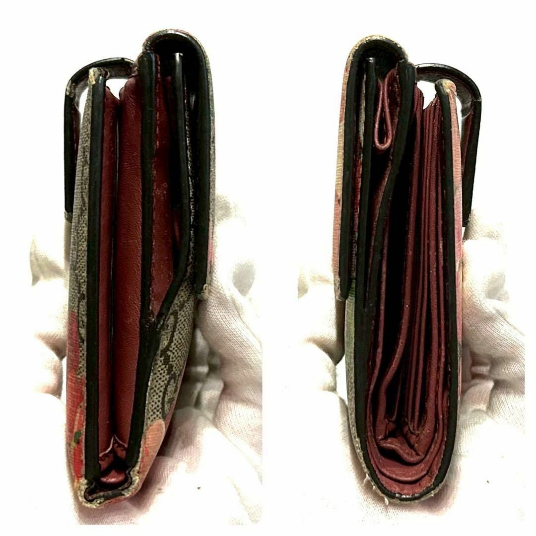 美品　グッチ　折り財布　ブルームス　フラップ　GGスプリーム　レザー　レッド 美品 グッチ 折り財布 ブルームス フラップ GGスプリーム レザー