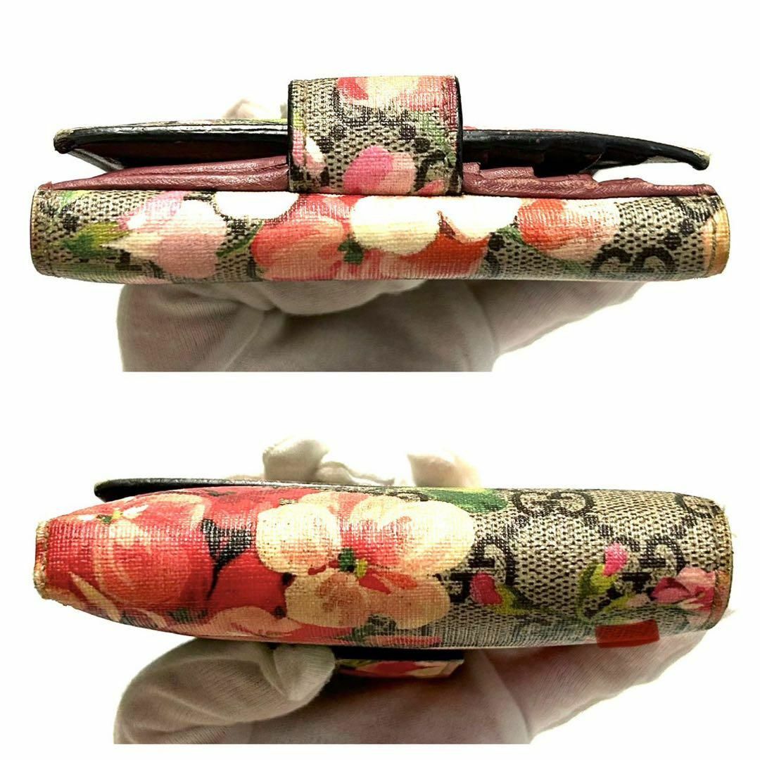 美品　グッチ　折り財布　ブルームス　フラップ　GGスプリーム　レザー　レッド 美品 グッチ 折り財布 ブルームス フラップ GGスプリーム レザー