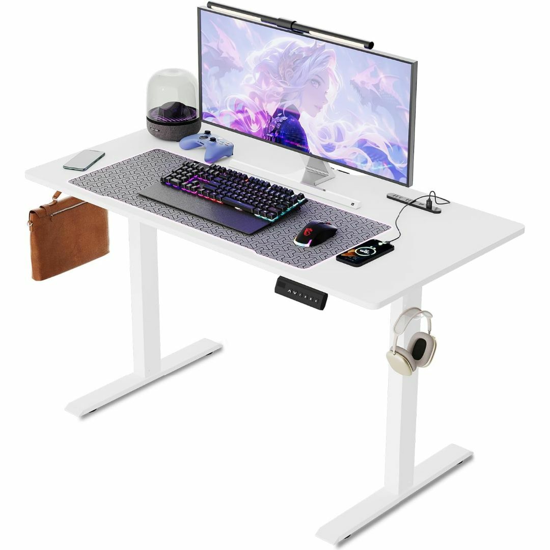 ✨特価✨電動昇降式デスク USB×コンセント付き 耐荷重100kg ホワイト ゲーミングデスク 電動 昇降式デスク USB×コンセント付き メモリ