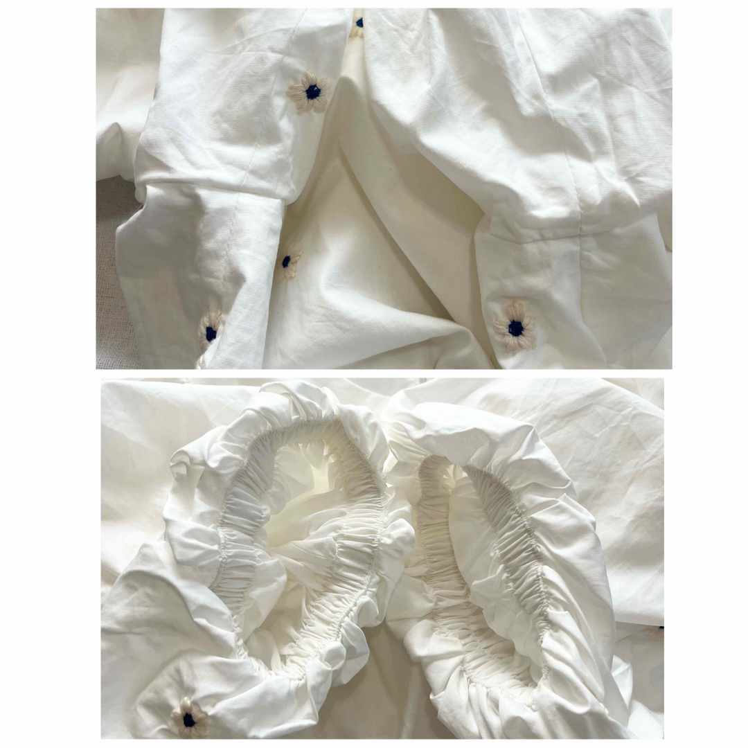 ZARA(ザラ)のZARA レディース トップス パフスリーブ ショート丈 ブラウス 花 刺繍 白 レディースのトップス(シャツ/ブラウス(半袖/袖なし))の商品写真
