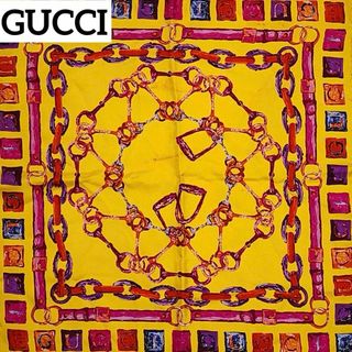 グッチ(GUCCI)の★GUCCI★ ミニスカーフ チェーン ベルト ロゴ シルク イエロー(バンダナ/スカーフ)