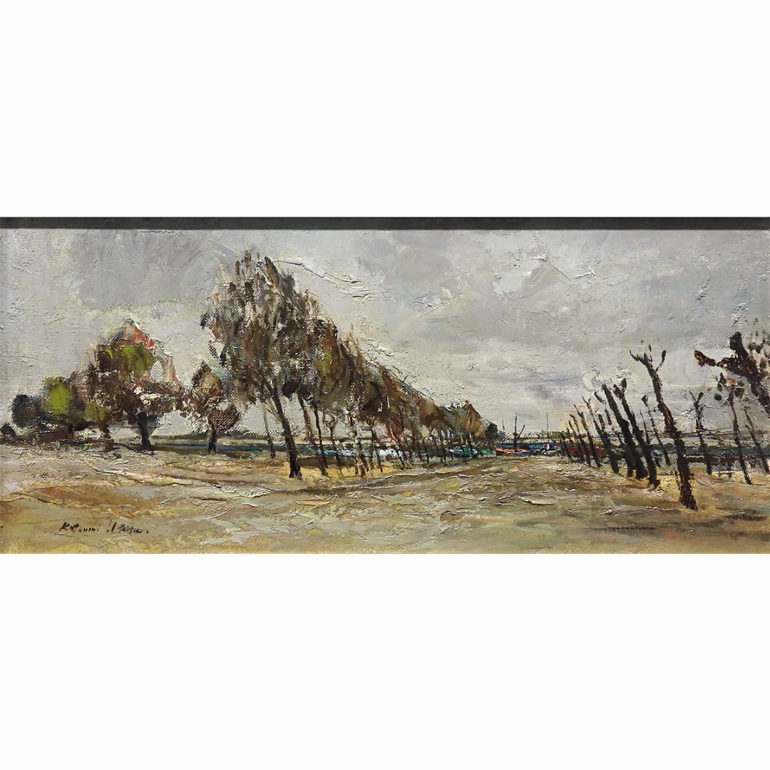 浮田克躬 ガロンヌ河の岸辺 油彩15号大 風景画 鑑定書付 原画 絵画 真作保証 ART - 浮田克躬 ガロンヌ河の岸辺 油彩15号大 風景画 鑑定書付