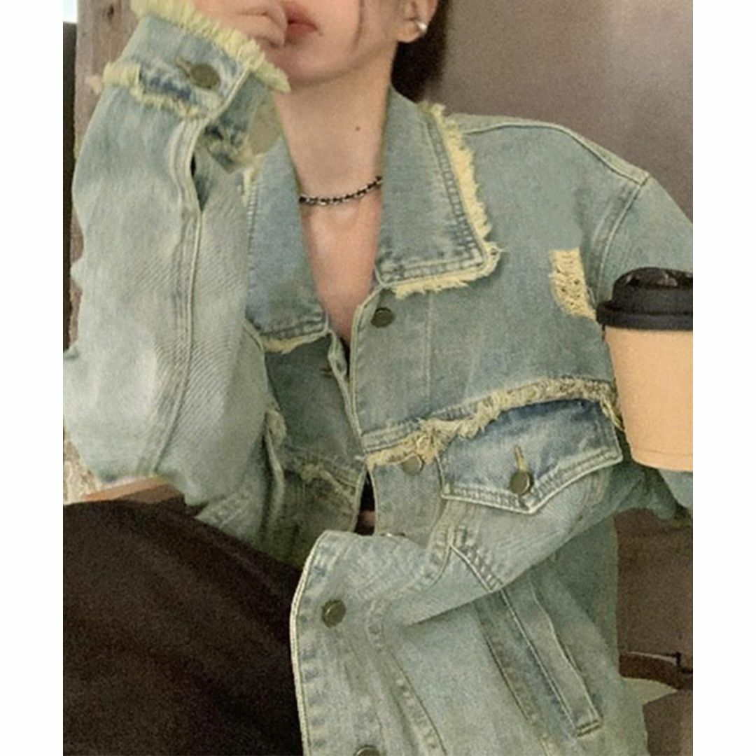 □新品□ フリンジデニムジャケット ダメージデニム 着やせ