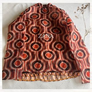 ザラ(ZARA)のZARA ハイネック総柄シアーブラウス 長袖 ザラ シースルー レトロ柄(シャツ/ブラウス(長袖/七分))