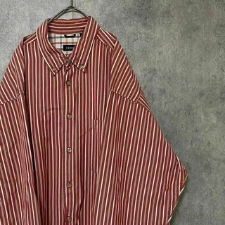 00S 長袖　ストライプシャツ　綿　メンズ　XL 古着　赤