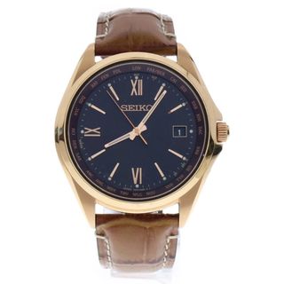 SEIKO セイコー SBTM298 セイコーセレクション 黒文字盤 SS×レザー/ソーラー ワールドタイム 腕時計 メンズ