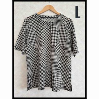 サラサラ チェック柄 白✖️黒 半袖シャツ カットソー 夏物 透け感有り
